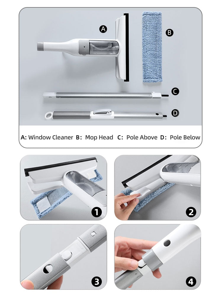 Multifunctional Spray Mop - Window Cleaner Floor Wiper with Silicone Scraper