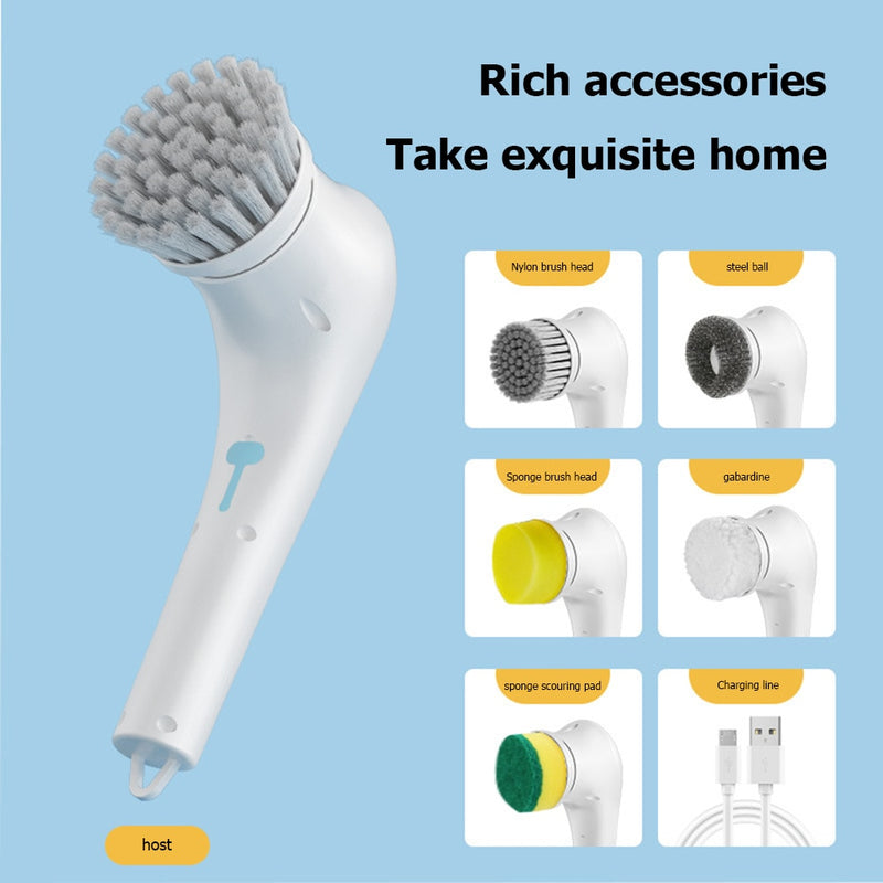 5-in-1 Multifunctional Electric Cleaning Brush - USB charging Bathroom & Kitchen Cleaning Tool