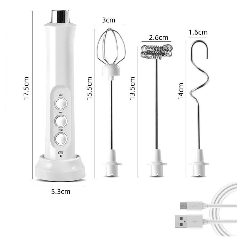 3-in-1 Rechargeable Electric Milk Frother - Handheld Foam Maker