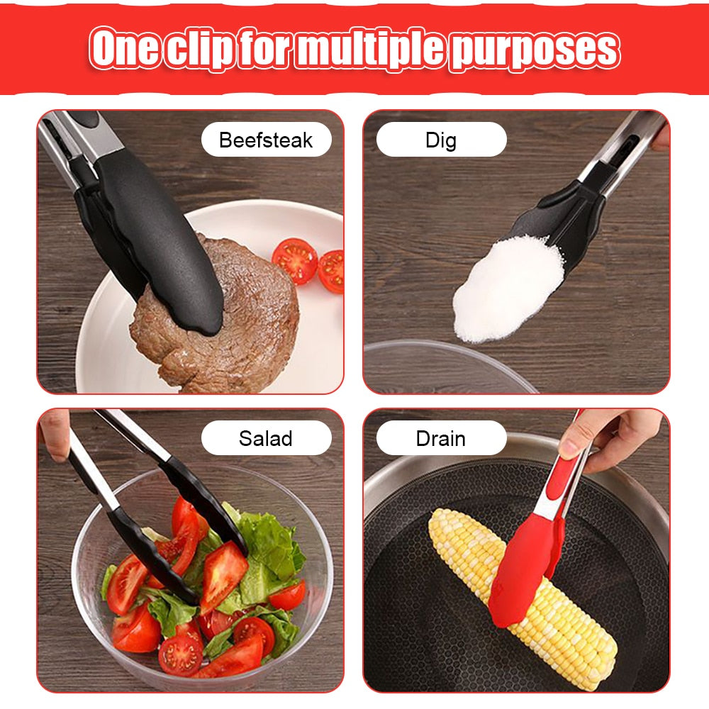 Silicone BBQ Grilling Tongs - Non-Stick Kitchen Cooking Utensils