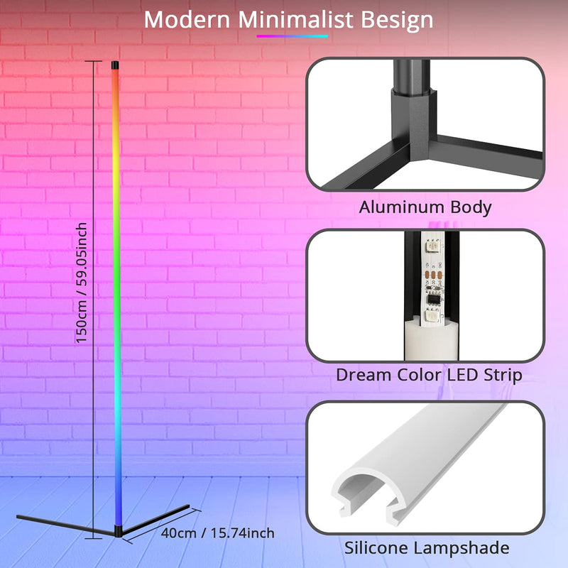 Modern LED Floor Lamps - Atmospheric, Bluetooth, Remote Control, RGB Colours