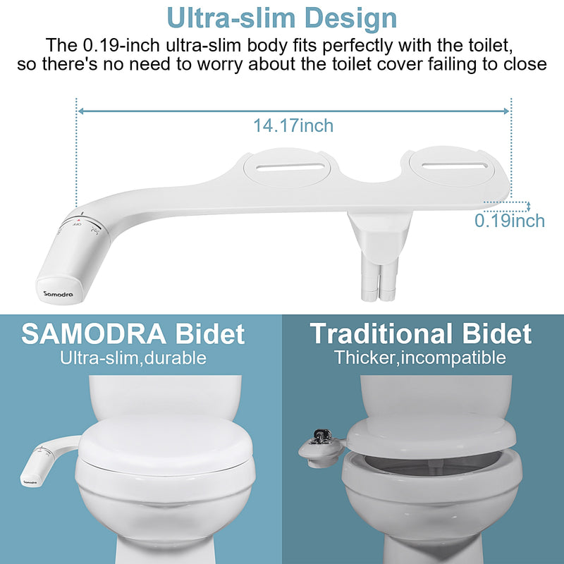 Ultra-Slim Bidet Toilet Seat Attachment - Dual Nozzle, Adjustable Water Pressure