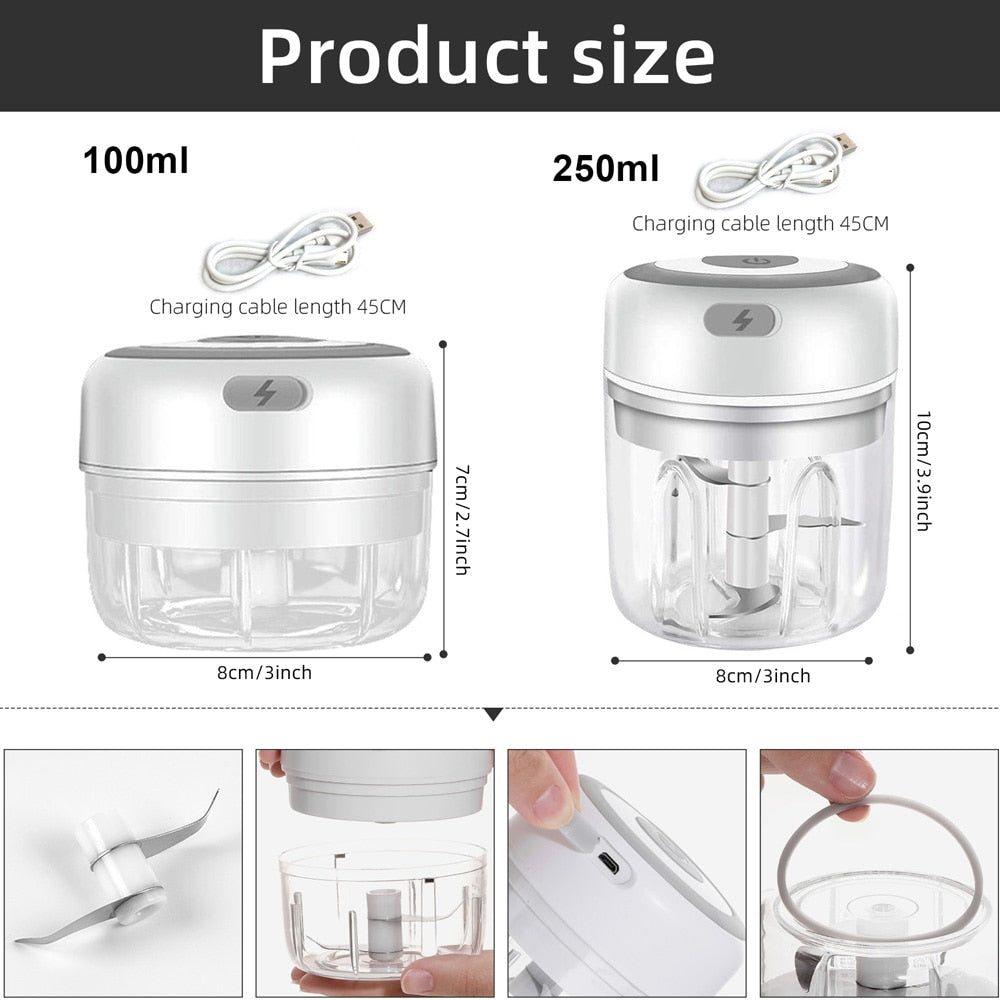 Electric Mini Food Chopper - USB Portable Kitchen Gadgets for Garlic, Meat, and Vegetables